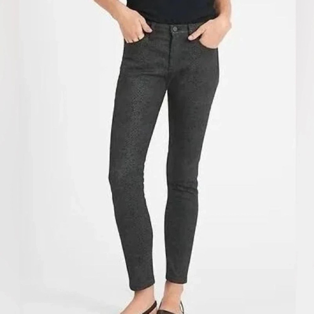 Banana Republic Pants Womens 30 Black Snakeskin Mid-Rise Skinny‎ Ankle Cropped